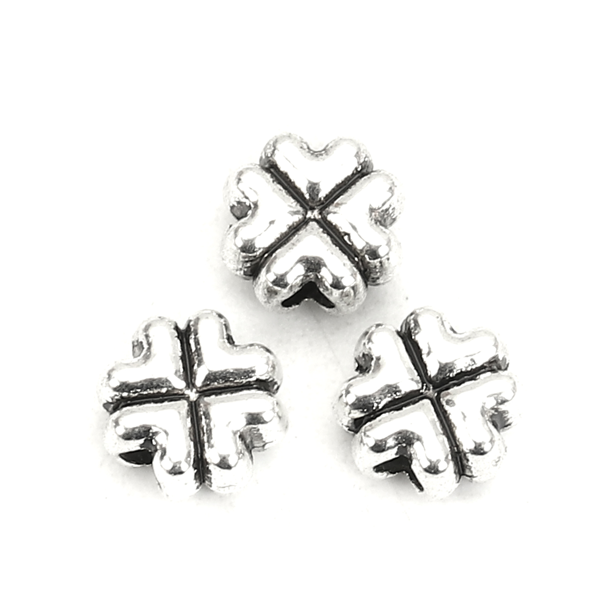 Picture of Zinc Based Alloy Spacer Beads Four Leaf Clover Antique Silver 6mm x 6mm, Hole: Approx 1.4mm, 100 PCs