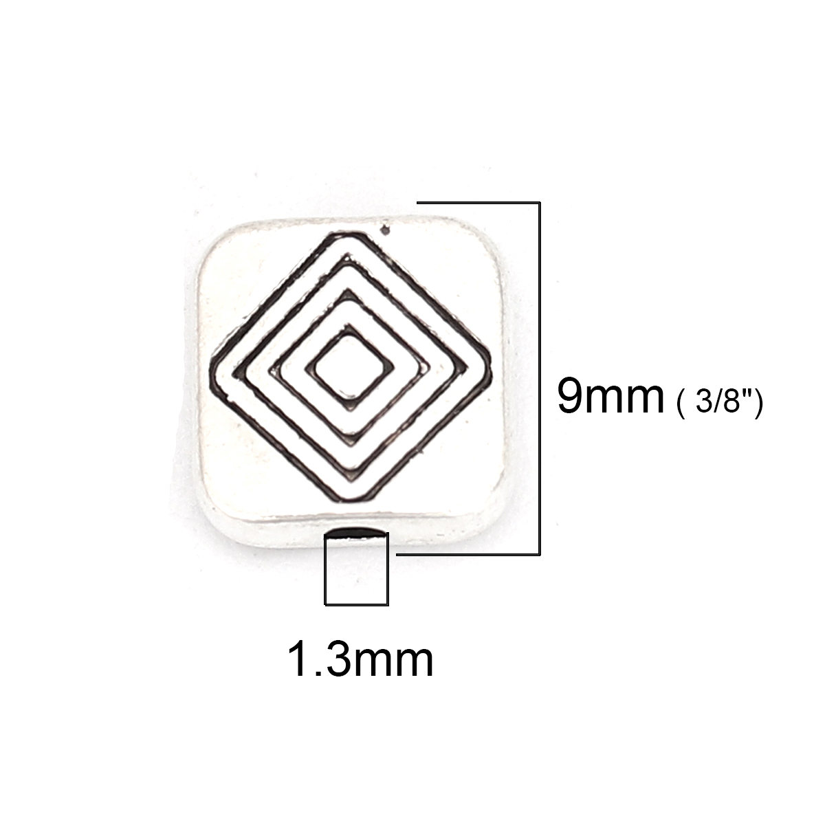 Picture of Zinc Based Alloy Spacer Beads Rectangle Antique Silver Rhombus 9mm x 8mm, Hole: Approx 1.3mm, 50 PCs