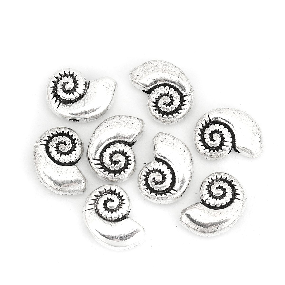 Picture of Zinc Based Alloy Spacer Beads Conch/ Sea Snail Antique Silver 11mm x 8mm, Hole: Approx 1.5mm, 50 PCs