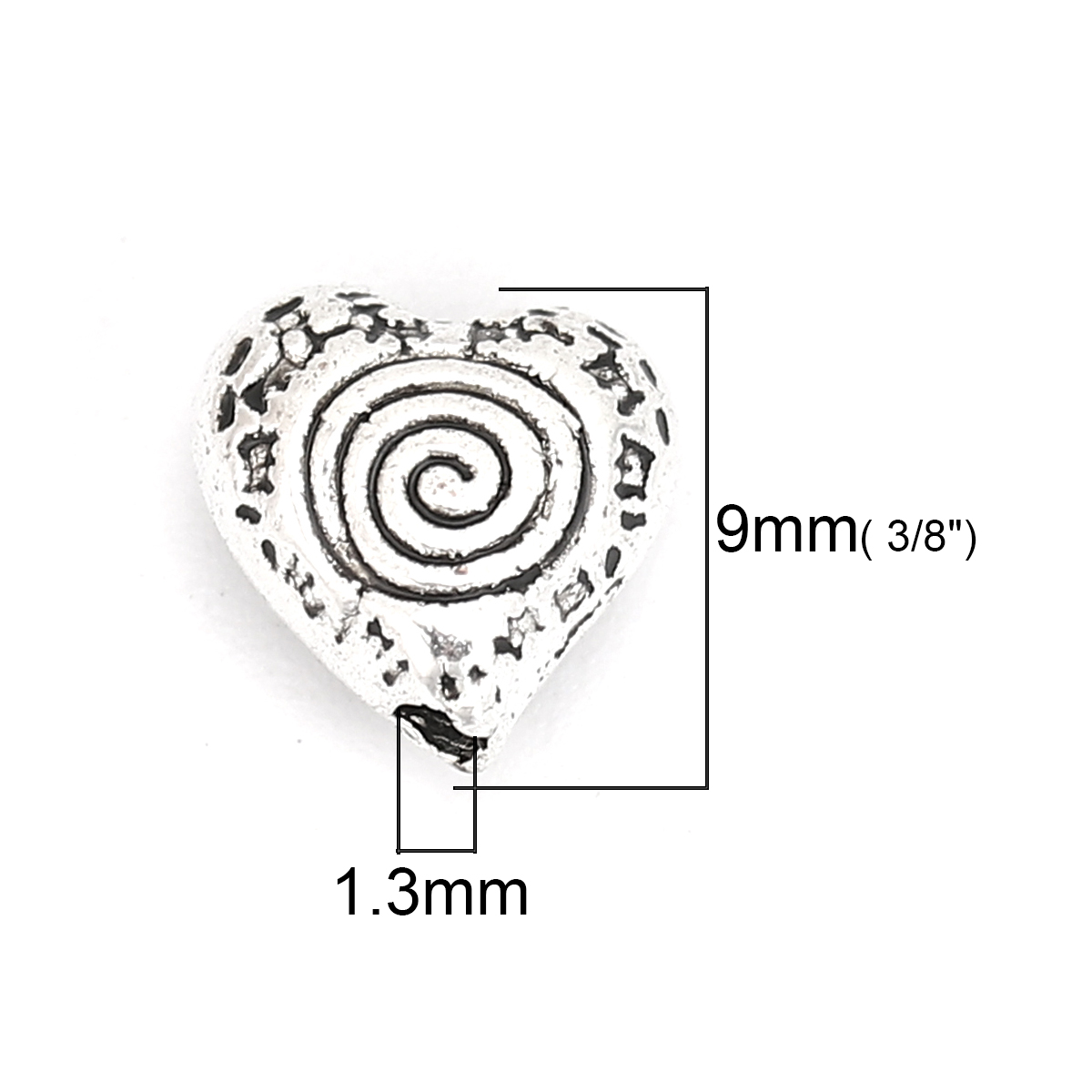 Picture of Zinc Based Alloy Spacer Beads Heart Antique Silver Spiral 9mm x 9mm, Hole: Approx 1.3mm, 50 PCs