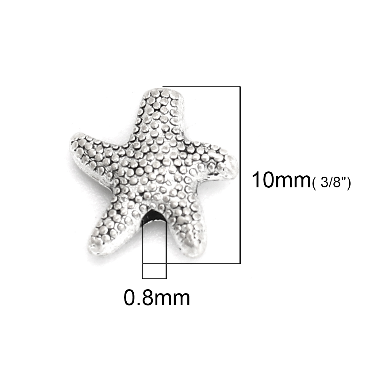 Picture of Zinc Based Alloy Ocean Jewelry Spacer Beads Star Fish Antique Silver 10mm x 10mm, Hole: Approx 0.8mm, 50 PCs