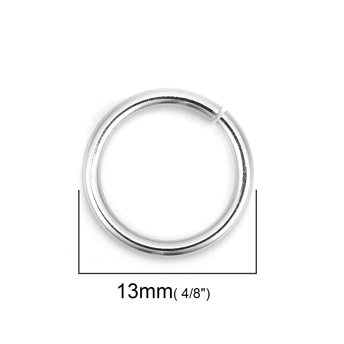 Picture of 1.4mm 304 Stainless Steel Opened Jump Rings Findings Silver Tone 13mm( 4/8") Dia., 1 Packet (Approx 600 PCs/Packet)