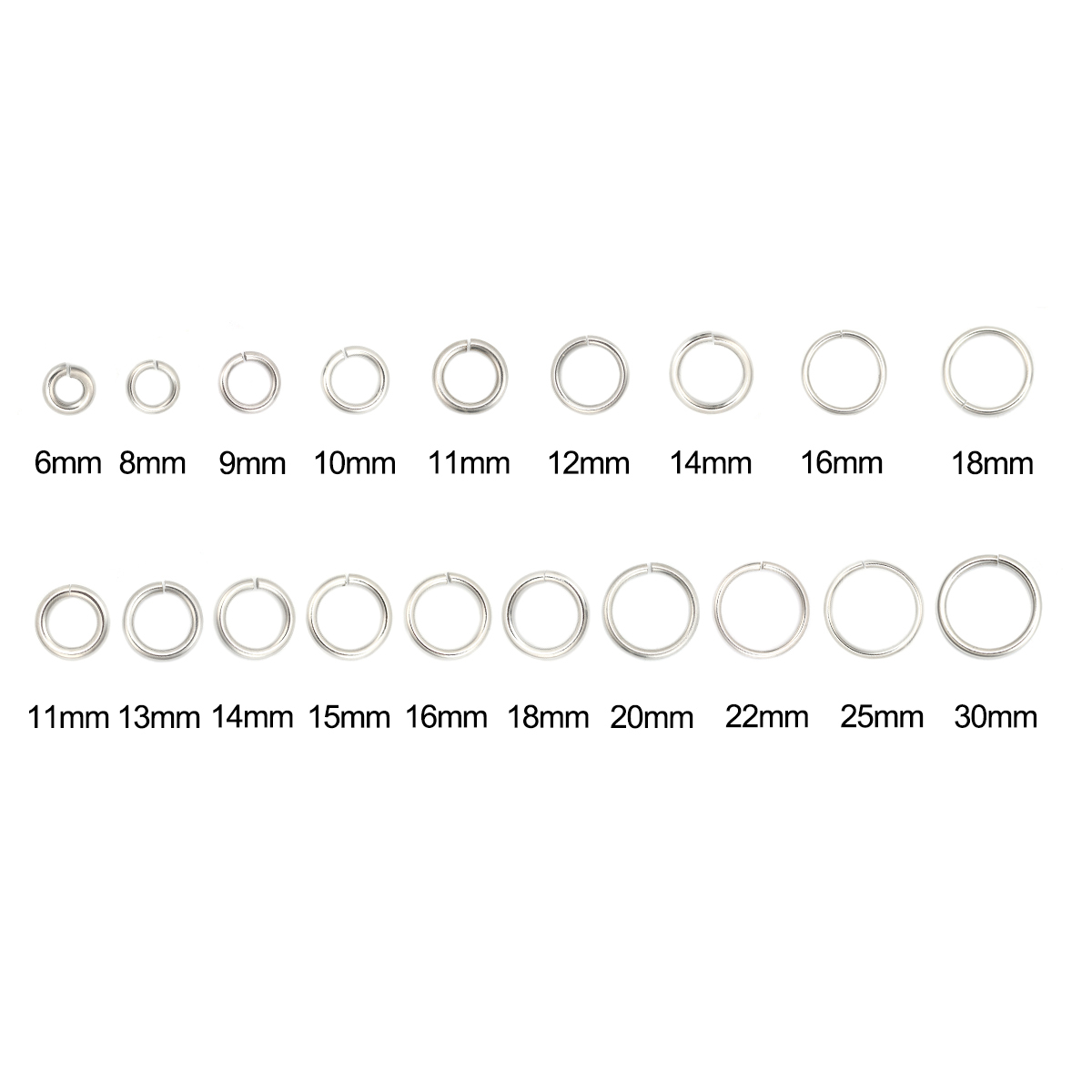 Picture of 1.5mm 304 Stainless Steel Opened Jump Rings Findings Silver Tone 8mm( 3/8") Dia., 100 PCs