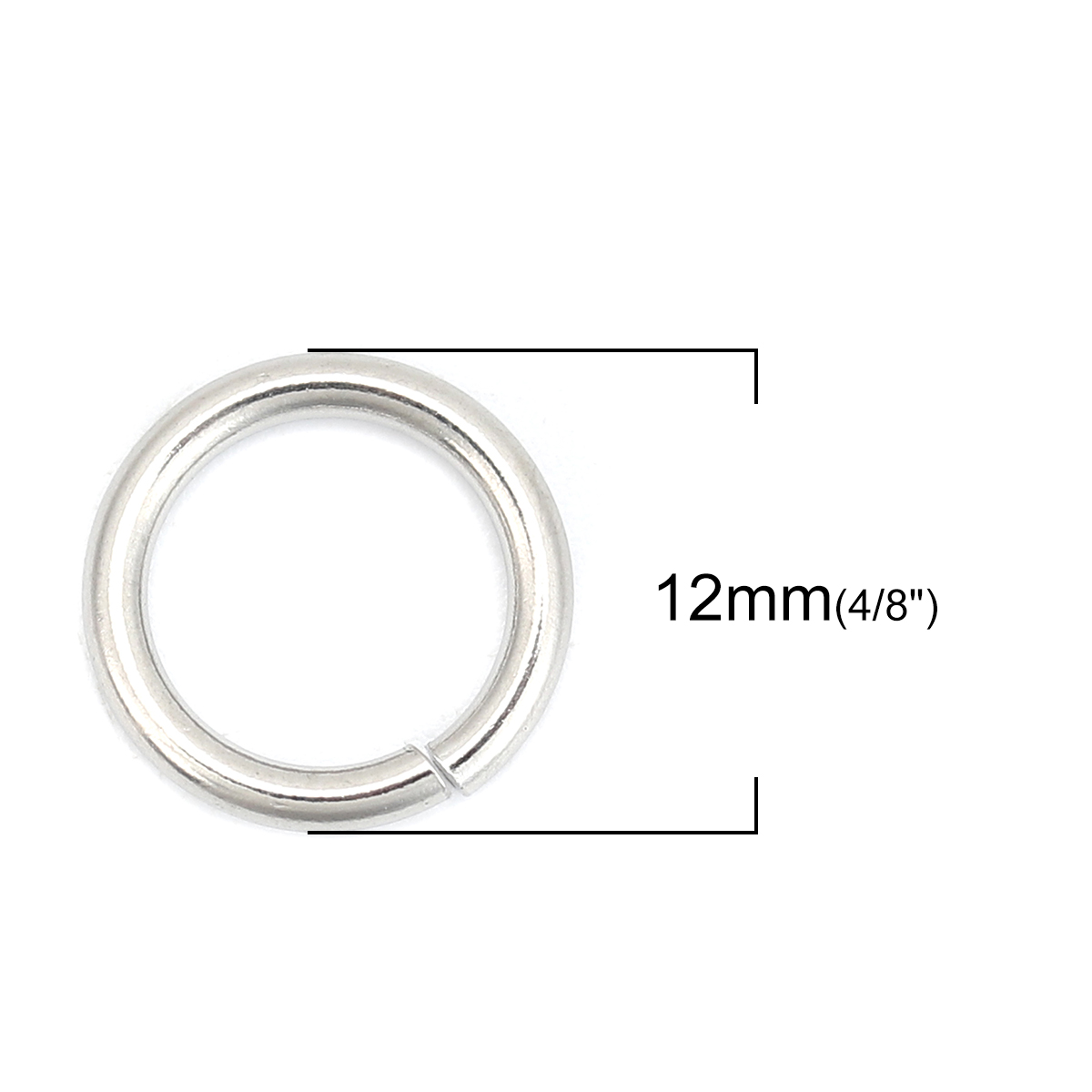 Picture of 1.6mm 304 Stainless Steel Opened Jump Rings Findings Silver Tone 12mm( 4/8") Dia., 100 PCs