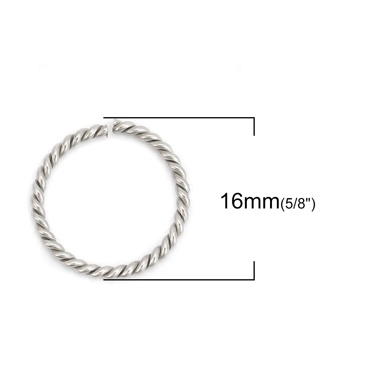 Picture of 1.5mm 304 Stainless Steel Opened Jump Rings Findings Braided Silver Tone 16mm( 5/8") Dia., 20 PCs
