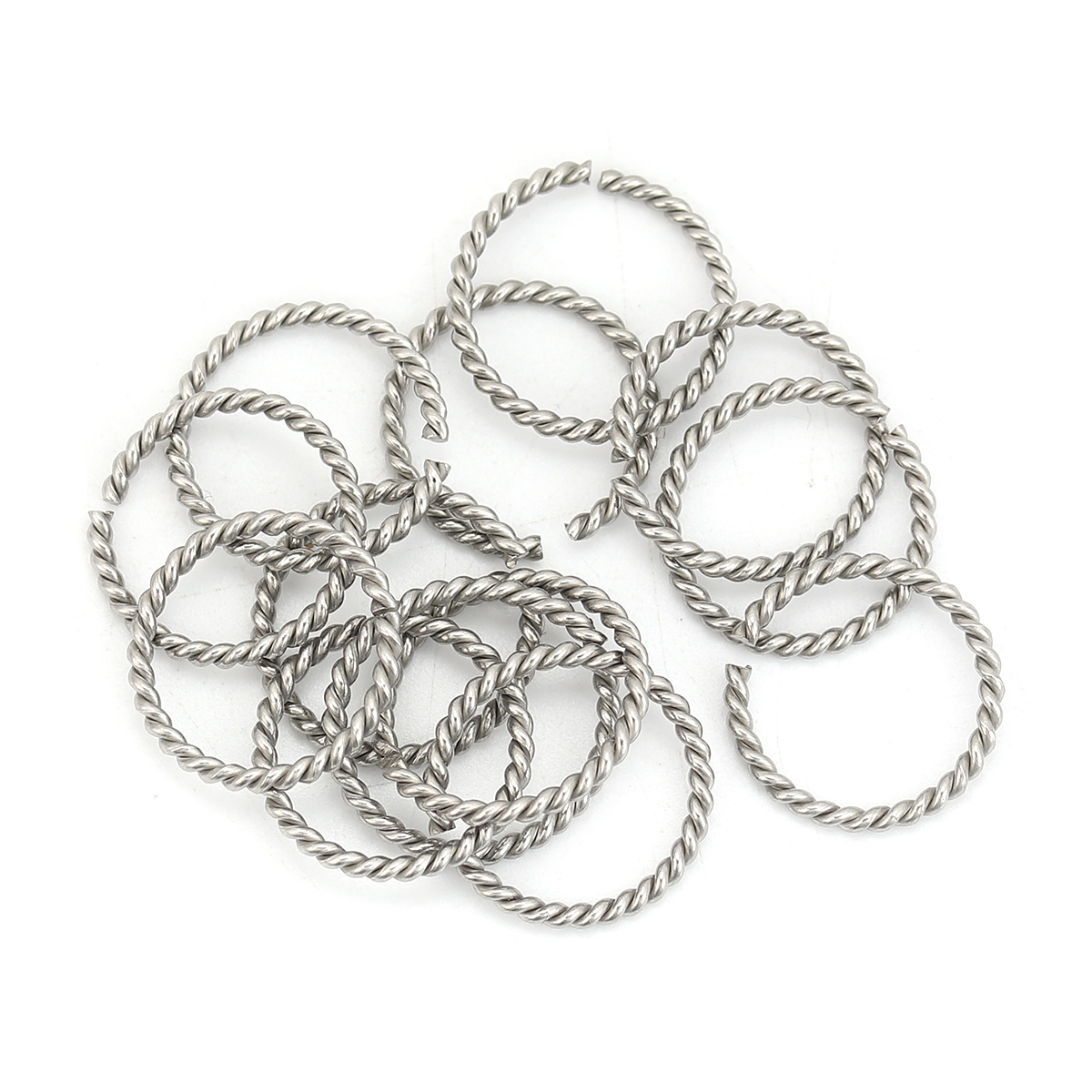 Picture of 1.5mm 304 Stainless Steel Opened Jump Rings Findings Braided Silver Tone 16mm( 5/8") Dia., 20 PCs