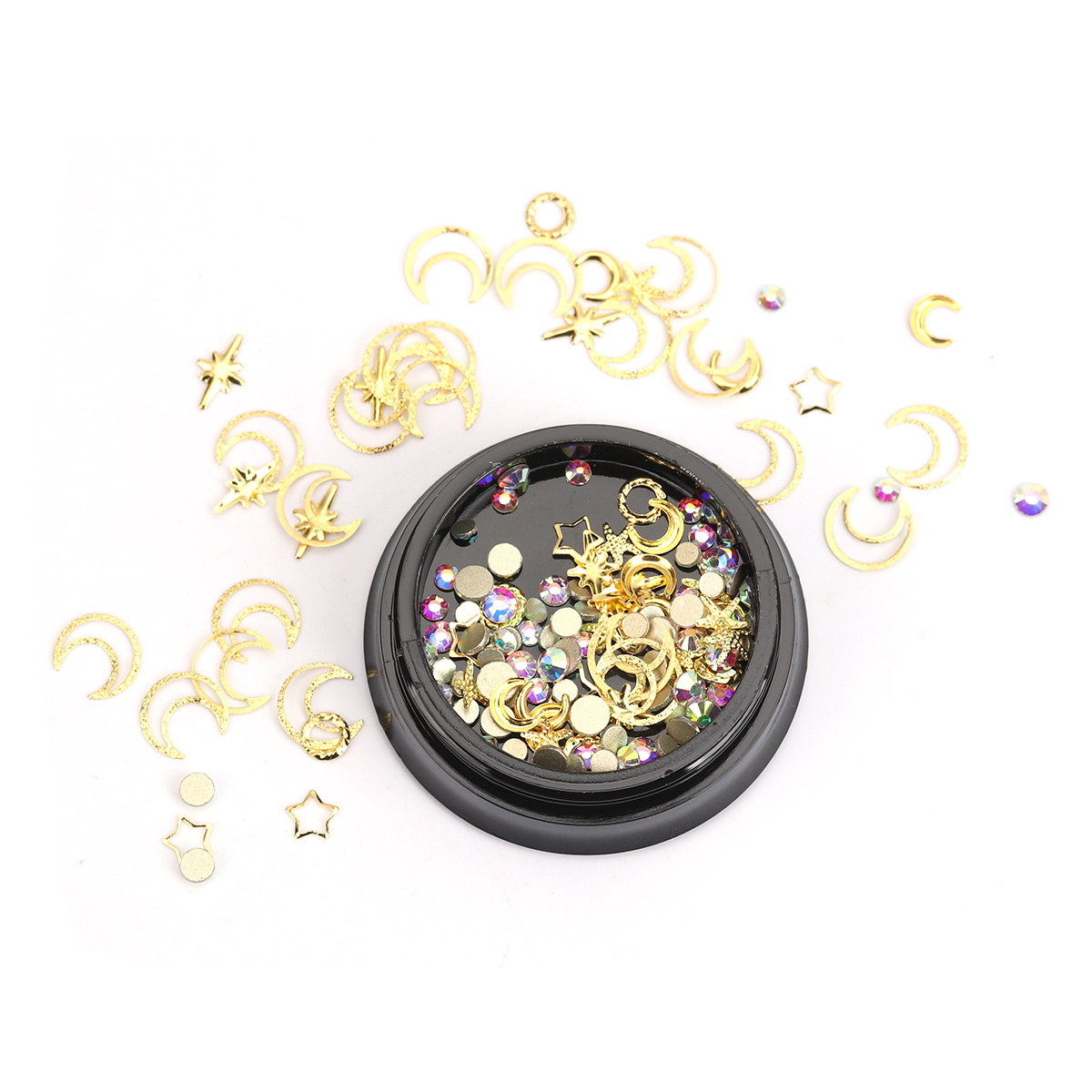 Picture of Zinc Metal Alloy & Rhinestone Resin Jewelry Craft Filling Material Gold Plated Round At Random 4cm Dia., 1 Piece