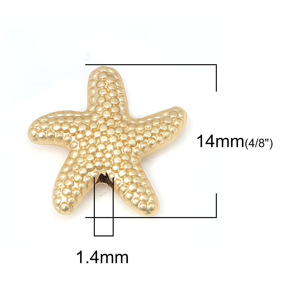 Picture of Zinc Based Alloy Ocean Jewelry Beads Star Fish Matt Real Gold Plated 14mm x 14mm, Hole: Approx 1.4mm, 10 PCs