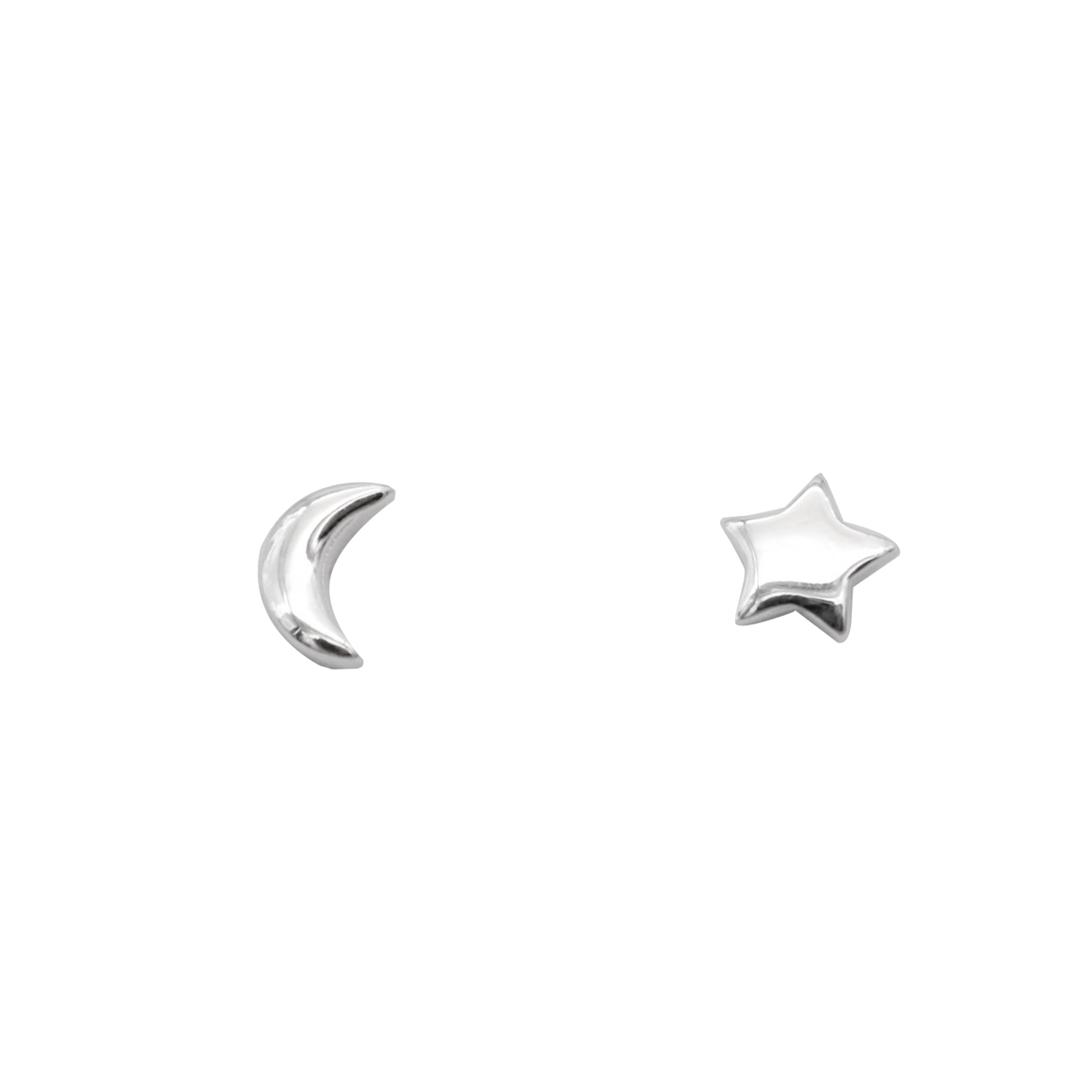 Picture of Sterling Silver Ear Post Stud Earrings Silver Half Moon Star 5mm x 2.8mm - 4mm x 4mm, Post/ Wire Size: (21 gauge), 1 Pair