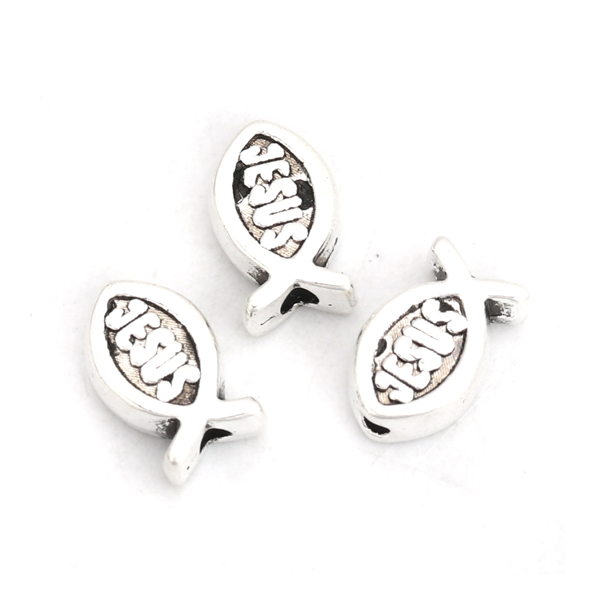 Picture of Zinc Based Alloy Spacer Beads Jesus/ Christian Fish Ichthys Antique Silver 8mm x 5mm, Hole: Approx 1.1mm, 100 PCs