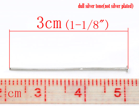 Picture of Alloy Head Pins Silver Tone 3cm(1 1/8") long, 0.7mm (21 gauge), 450 PCs