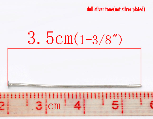 Picture of Alloy Head Pins Silver Tone 3.5cm(1 3/8") long, 0.7mm (21 gauge), 400 PCs