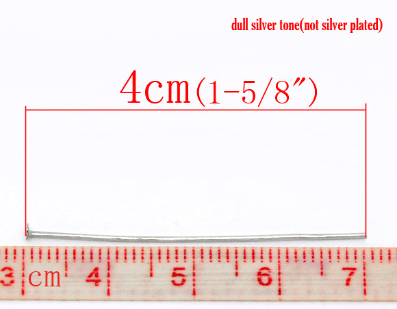 Picture of Alloy Head Pins Silver Tone 4cm(1 5/8") long, 0.7mm (21 gauge), 400 PCs