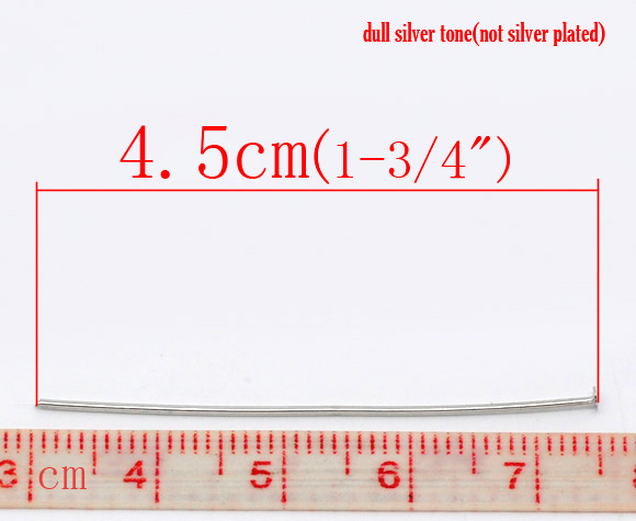 Picture of Alloy Head Pins Silver Tone 4.5cm(1 6/8") long, 0.7mm (21 gauge), 350 PCs