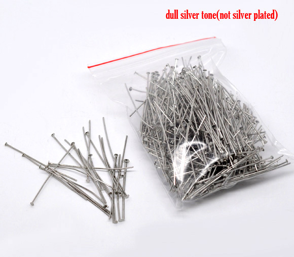 Picture of Alloy Head Pins Silver Tone 5cm(2") long, 0.7mm (21 gauge), 300 PCs
