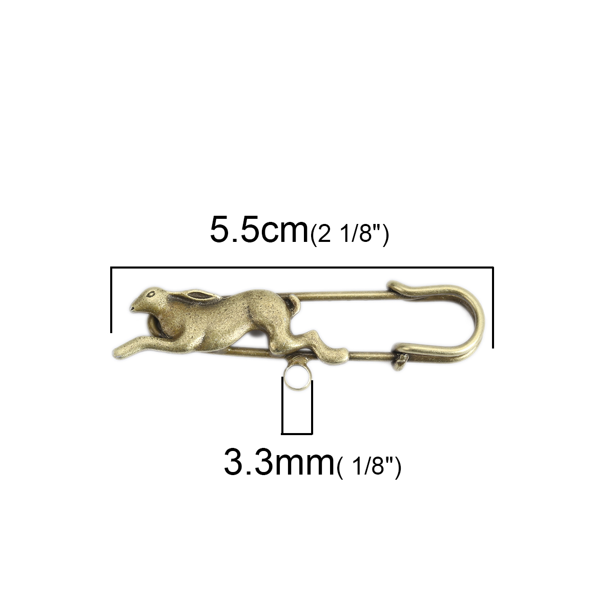 Picture of Zinc Based Alloy Pin Brooches Findings Antique Bronze Rabbit W/ Loop 55mm x 15mm, 5 PCs