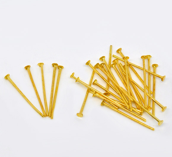 Picture of Alloy Head Pins Gold Plated 20mm( 6/8") long, 0.7mm (21 gauge), 700 PCs