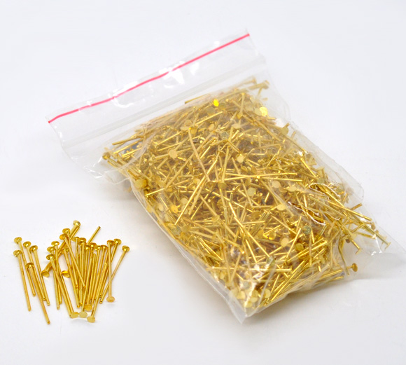 Picture of Alloy Head Pins Gold Plated 20mm( 6/8") long, 0.7mm (21 gauge), 700 PCs