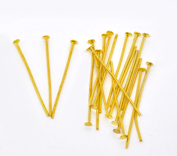 Picture of Alloy Head Pins Gold Plated 3cm(1 1/8") long, 0.7mm (21 gauge), 450 PCs