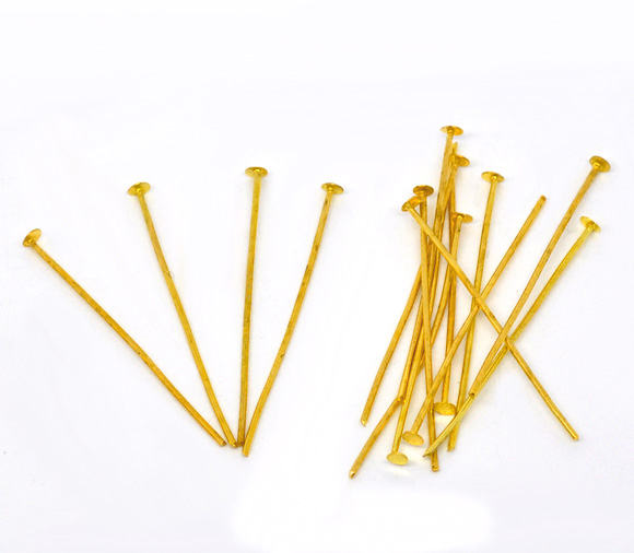 Picture of Alloy Head Pins Gold Plated 4cm(1 5/8") long, 0.7mm (21 gauge), 400 PCs
