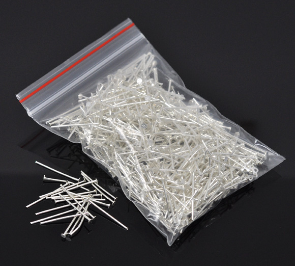 Picture of Alloy Head Pins Silver Plated 20mm( 6/8") long, 0.7mm (21 gauge), 700 PCs