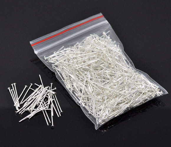 Picture of Alloy Head Pins Silver Plated 22mm( 7/8") long, 0.7mm (21 gauge), 700 PCs