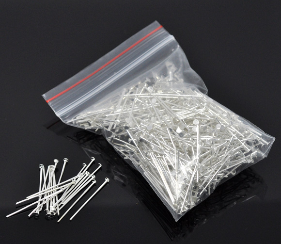 Picture of Alloy Head Pins Silver Plated 30mm(1 1/8") long, 0.7mm (21 gauge), 450 PCs