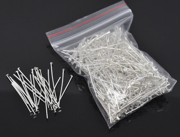 Picture of Alloy Head Pins Silver Plated 35mm(1 3/8") long, 0.7mm (21 gauge), 400 PCs