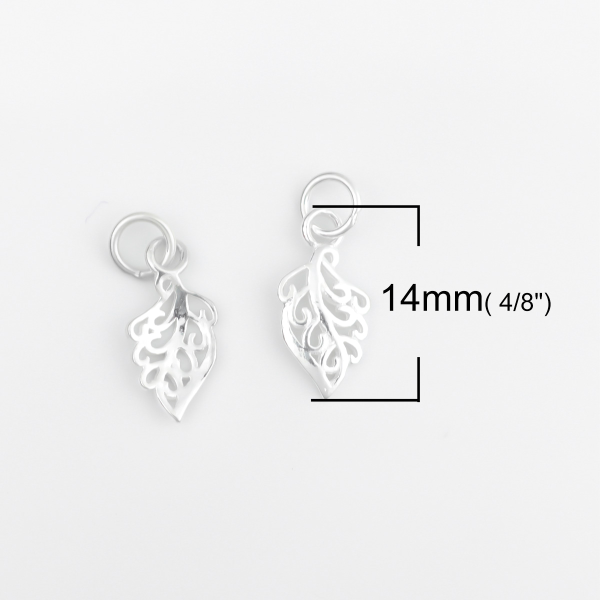 Picture of Sterling Silver Charms Silver Leaf W/ Jump Ring 17mm x 7mm, 1 Gram (Approx 2-3 PCs)
