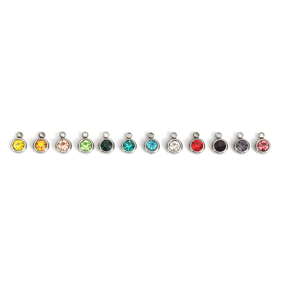 Picture of 304 Stainless Steel & Glass Charms Round Silver Tone At Random Faceted 8mm x 6mm, 20 PCs
