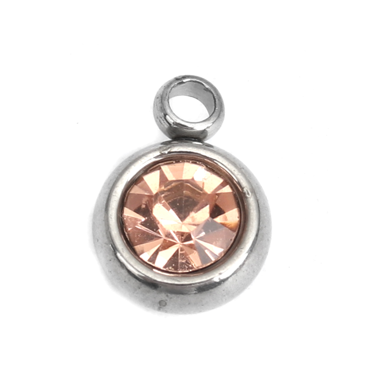 Picture of 304 Stainless Steel & Glass Charms Round Silver Tone Orange Faceted 8mm x 6mm, 20 PCs