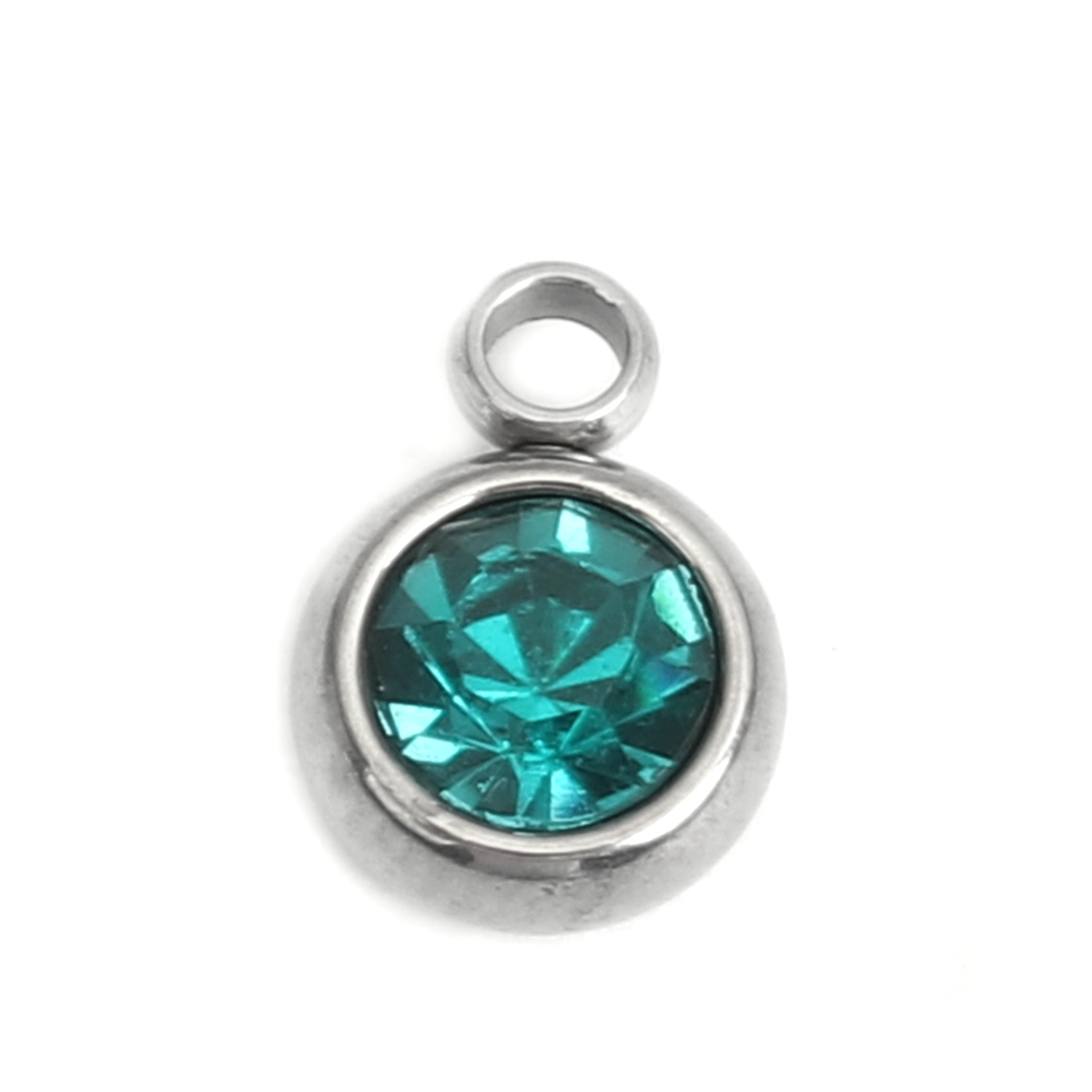 Picture of 304 Stainless Steel & Glass Charms Round Silver Tone Green Blue Faceted 8mm x 6mm, 20 PCs