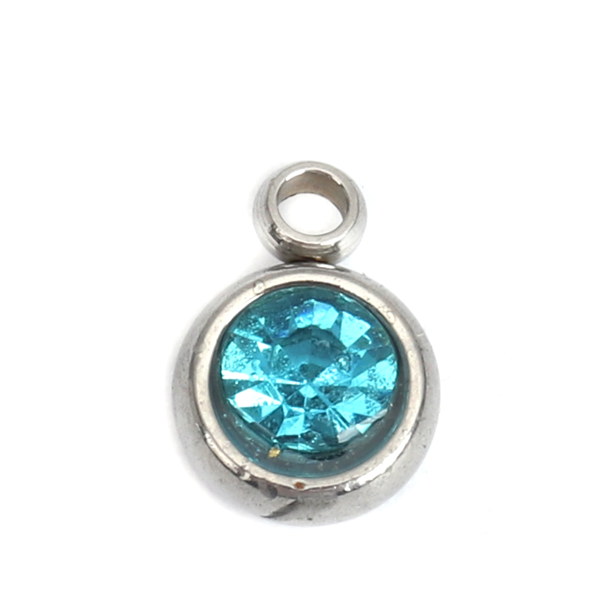 Picture of 304 Stainless Steel & Glass Charms Round Silver Tone Light Blue Faceted 8mm x 6mm, 20 PCs