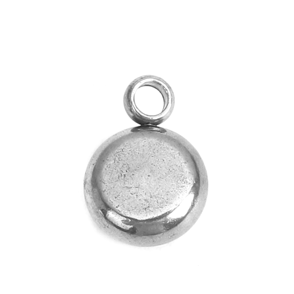 Picture of 304 Stainless Steel & Glass Charms Round Silver Tone Transparent Clear Faceted 8mm x 6mm, 20 PCs