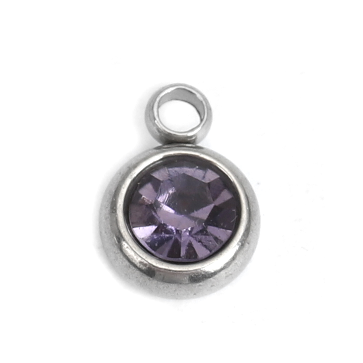 Picture of 304 Stainless Steel & Glass Charms Round Silver Tone Mauve Faceted 8mm x 6mm, 20 PCs