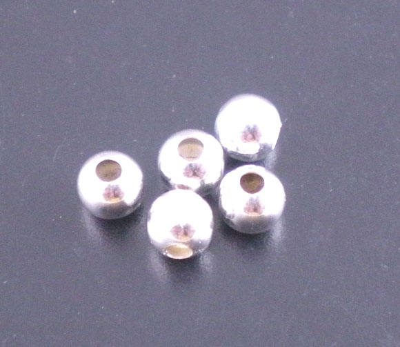 Picture of Iron Based Alloy Spacer Beads Round Silver Plated 4mm Dia., Hole:Approx 1.7mm, 500 PCs