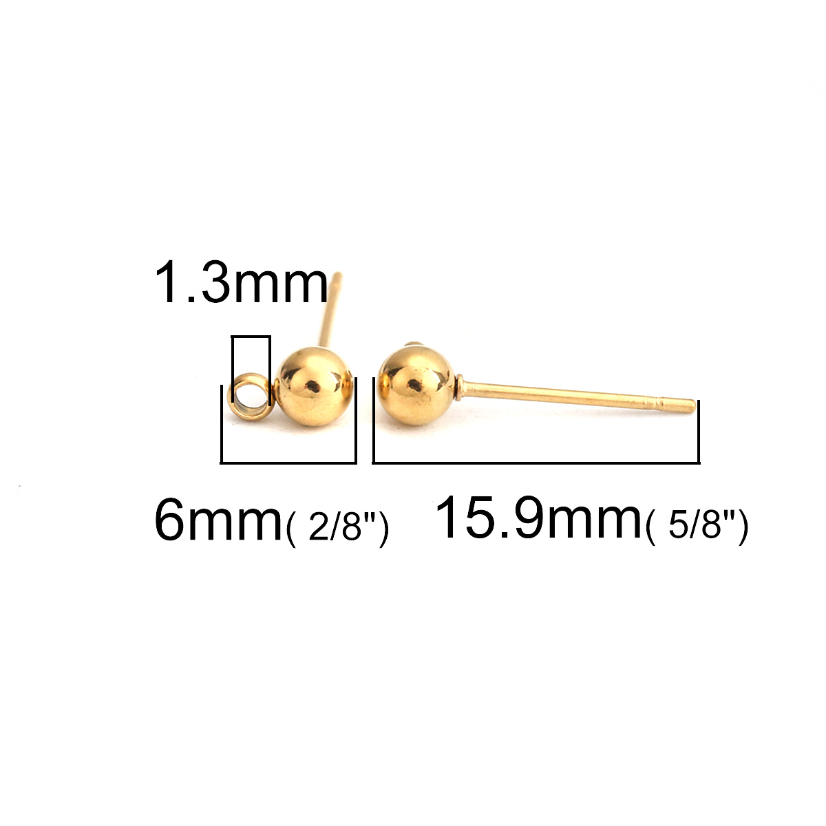 Picture of Stainless Steel Ear Post Stud Earrings Round Gold Plated W/ Loop 6mm x 4mm, Post/ Wire Size: (21 gauge), 10 PCs