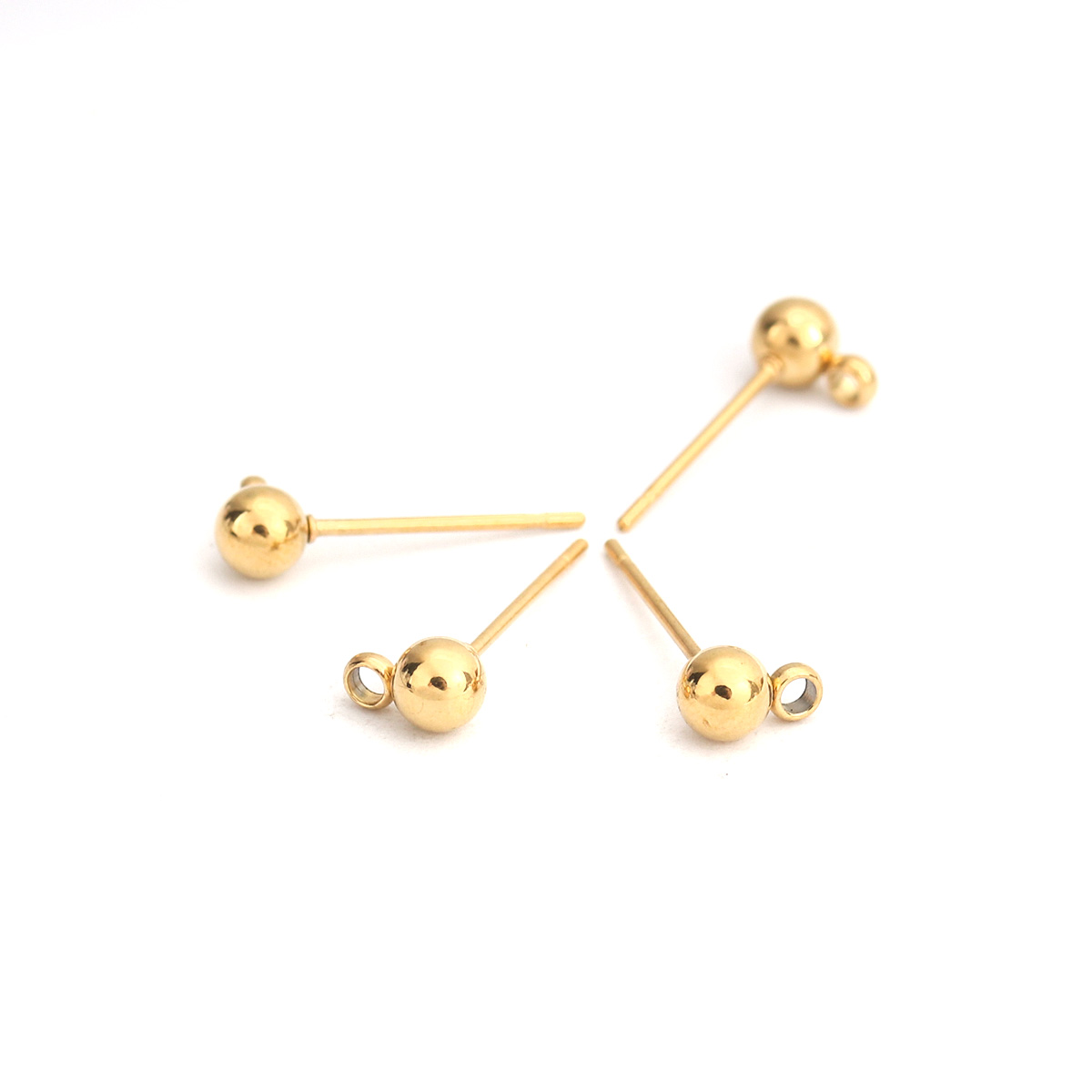Picture of Stainless Steel Ear Post Stud Earrings Round Gold Plated W/ Loop 6mm x 4mm, Post/ Wire Size: (21 gauge), 10 PCs