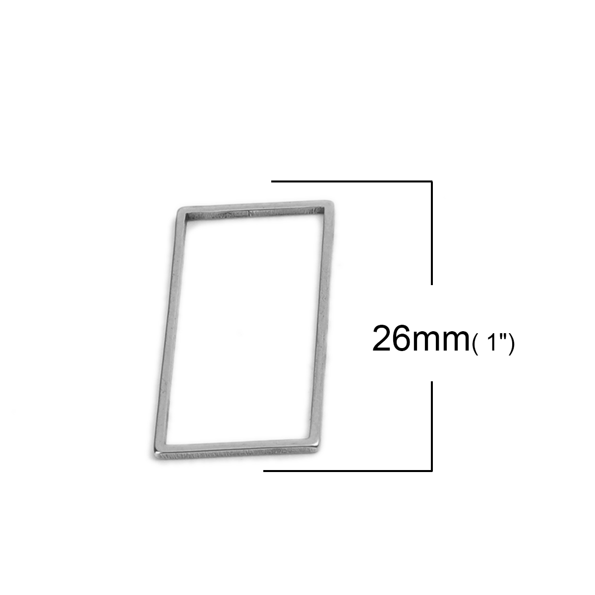 Picture of 304 Stainless Steel Frame Connectors Rectangle Silver Tone Hollow 26mm x 13mm, 20 PCs
