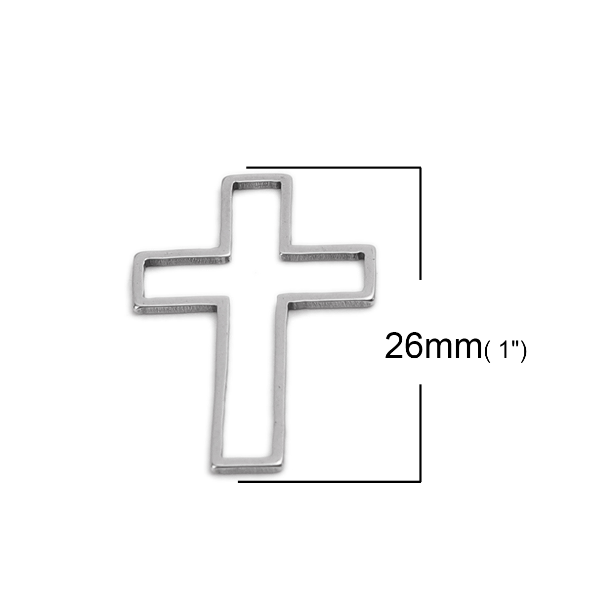 Picture of 304 Stainless Steel Frame Connectors Cross Silver Tone Hollow 26mm x 17mm, 20 PCs