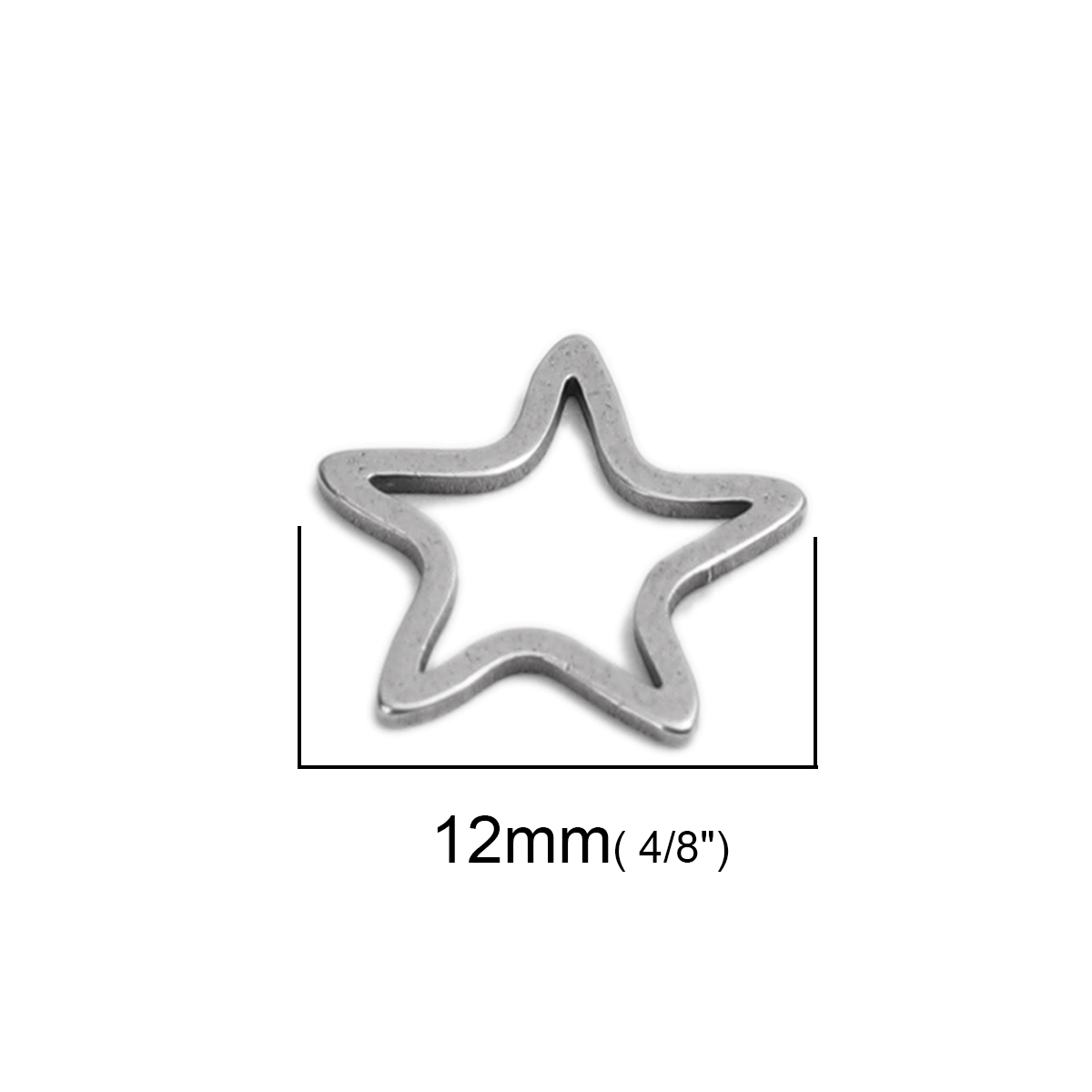 Picture of 304 Stainless Steel Frame Connectors Pentagram Star Silver Tone Hollow 12mm x 12mm, 20 PCs