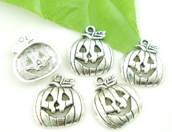 Picture of 40PCs Antique Silver Color Pumpkin Halloween Charms Pendants 18x16mm