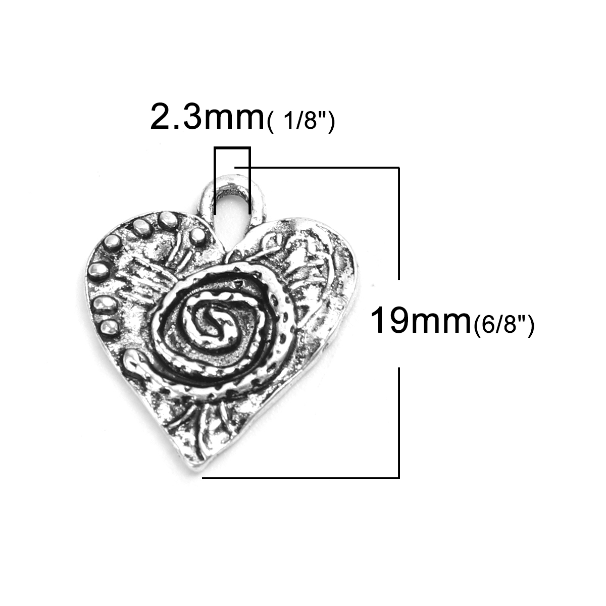 Picture of Zinc Based Alloy Charms Heart Antique Silver Carved Pattern 19mm x 17mm, 20 PCs