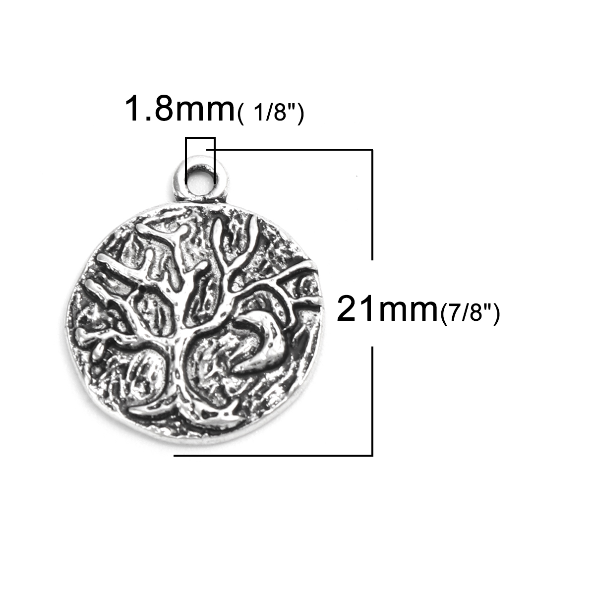 Picture of Zinc Based Alloy Charms Round Antique Silver Tree 21mm x 18mm, 10 PCs