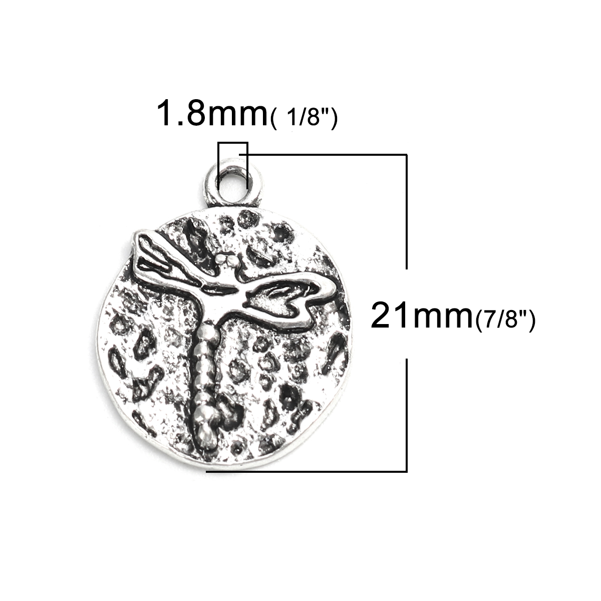 Picture of Zinc Based Alloy Charms Round Antique Silver Dragonfly 21mm x 17mm, 10 PCs