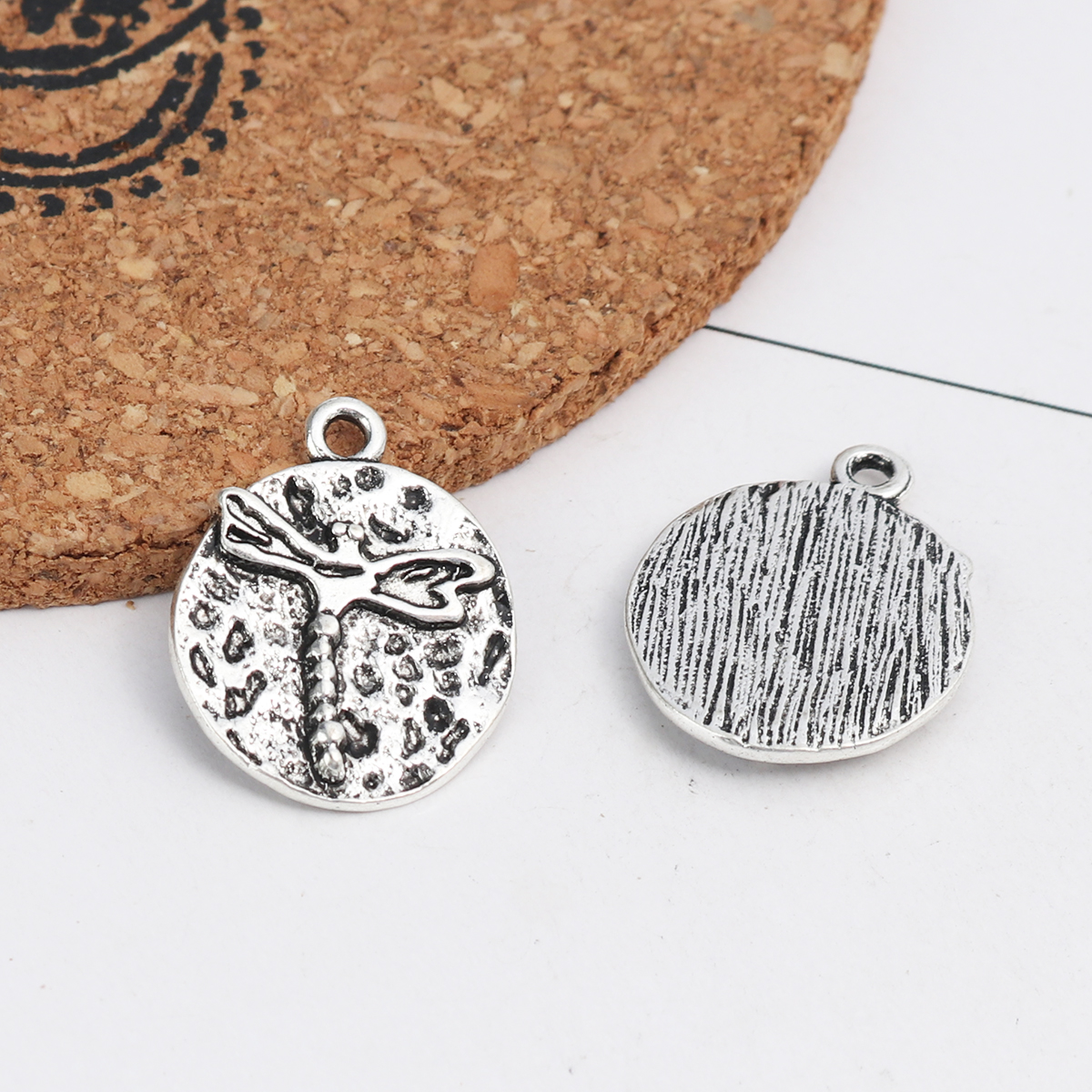Picture of Zinc Based Alloy Charms Round Antique Silver Dragonfly 21mm x 17mm, 10 PCs