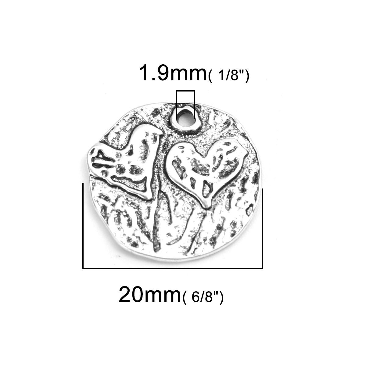 Picture of Zinc Based Alloy Charms Round Antique Silver Heart 20mm x 19mm, 10 PCs