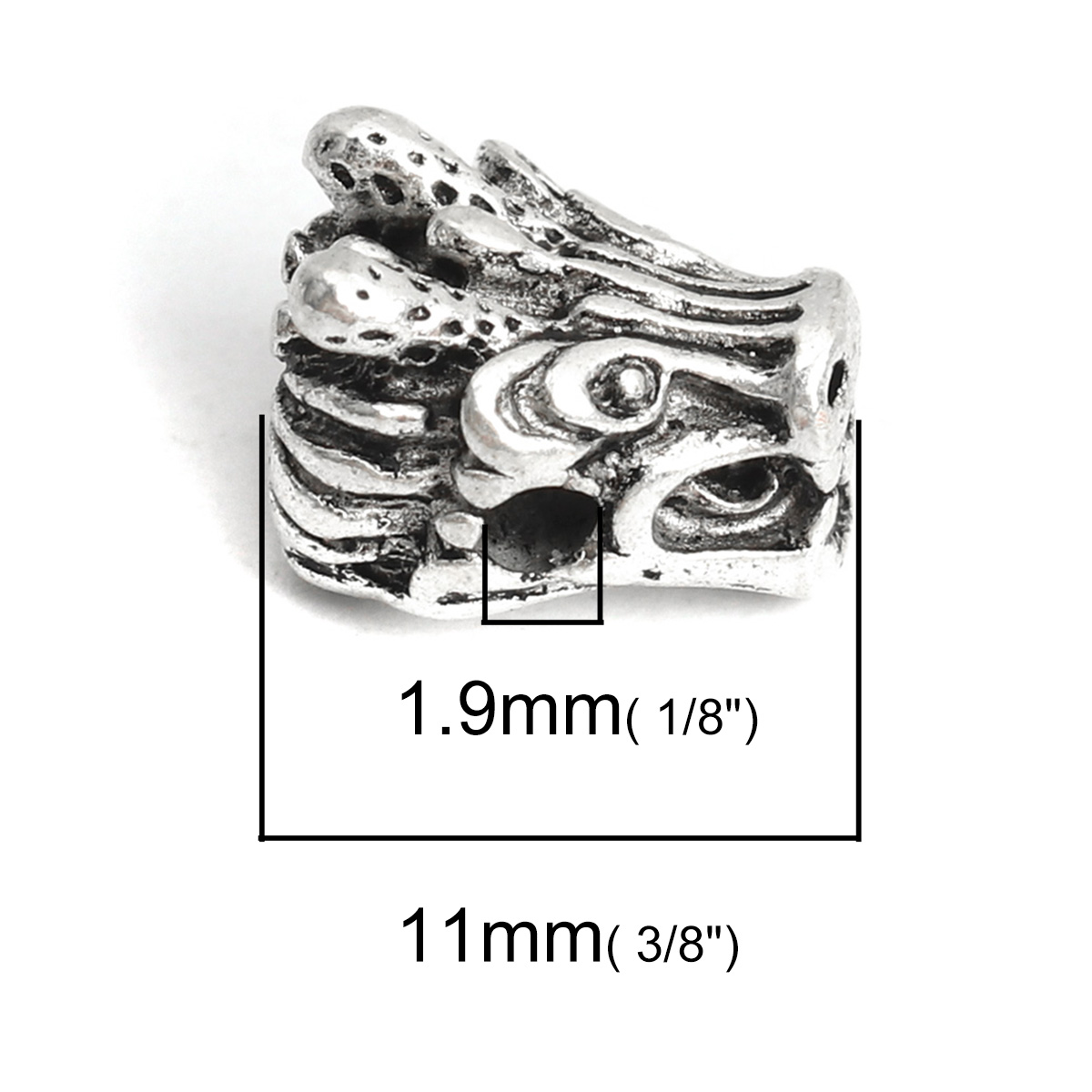 Picture of Zinc Based Alloy Beads Dragon Antique Silver About 11mm x 9mm, Hole: Approx 1.9mm, 10 PCs