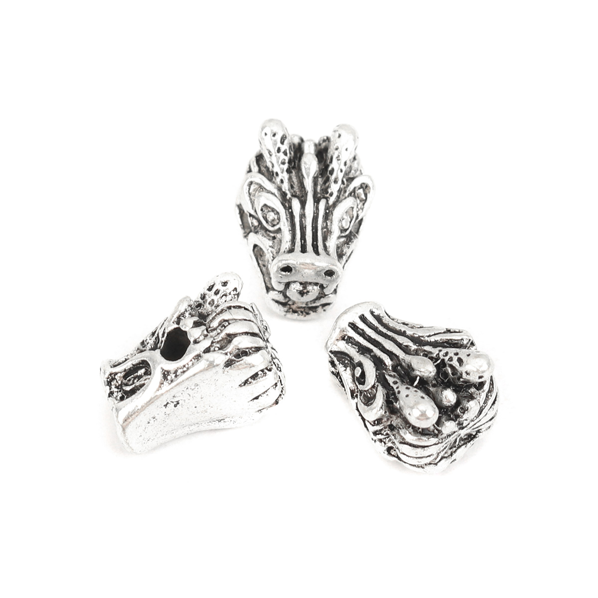 Picture of Zinc Based Alloy Beads Dragon Antique Silver About 11mm x 9mm, Hole: Approx 1.9mm, 10 PCs