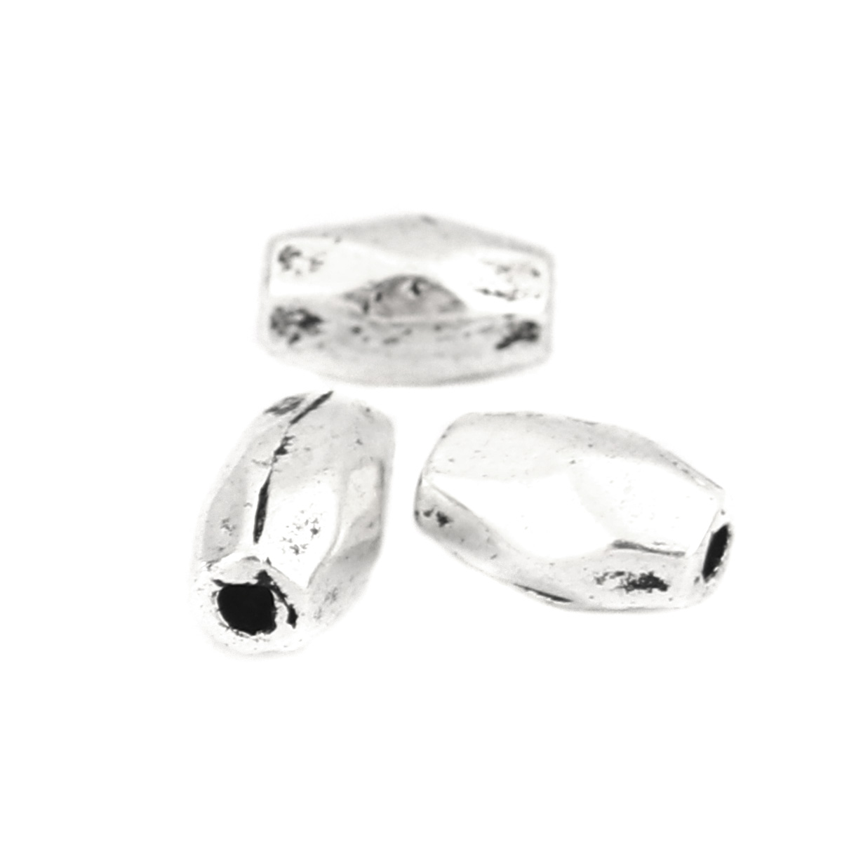 Picture of Zinc Based Alloy Beads Barrel Antique Silver Faceted About 6mm x 4mm, Hole: Approx 0.7mm, 100 PCs